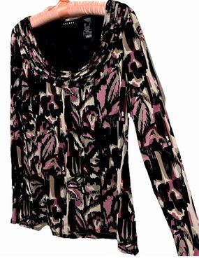Axcess Top L Black Purple Hippie Nylon Stretch Knit Shirt Blouse Y2K Vintage